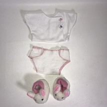 American Girl Doll Bitty Baby Lot White Shirt Hearts Diaper Bunny Slippers 4 pcs - £23.59 GBP