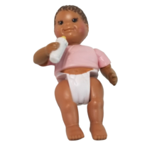 Fisher Price Loving Family 1998 African American Baby Doll Pink Shirt Bottle - £11.74 GBP
