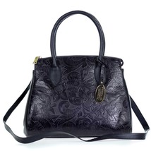 Giordano Italian Made Black Floral Embossed Leather Large Tote Handbag P... - $356.85