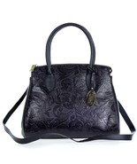 Giordano Italian Made Black Floral Embossed Leather Large Tote Handbag P... - $6,613.43 MXN