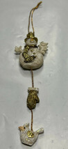 Snowman Holding Bird Glitter White Gold Dangling Hanging Mitt&amp; Bird orna... - $217.76 MXN