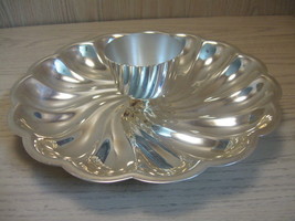 Silver Plate Chip &amp; Dip Vegetable Tray Attach Bowl Swirl Design Pedal Rim - $17.95