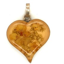 Vintage Sterling Signed 925 Puffy Heart Pressed Real Flower Glass Charm ... - £35.30 GBP