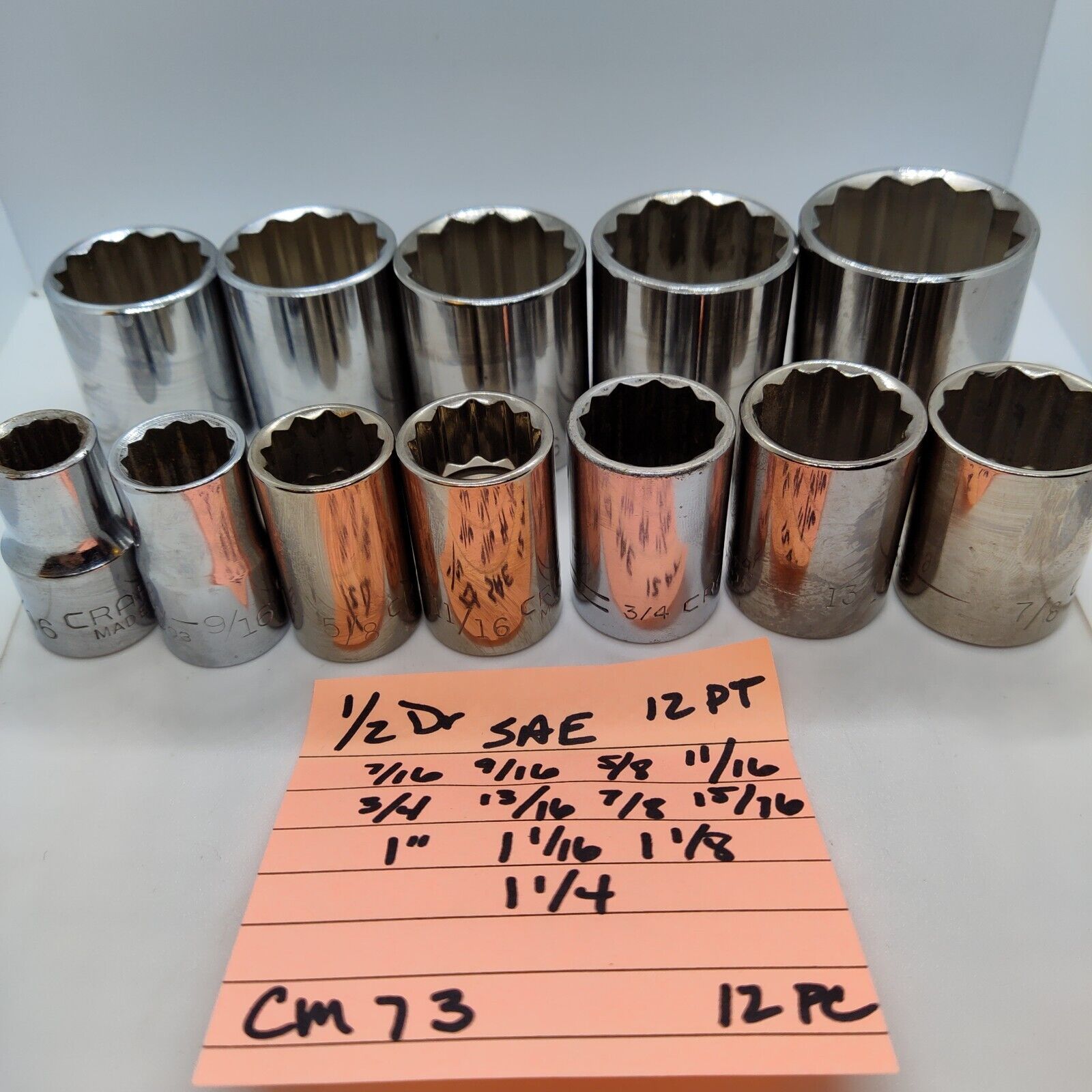 (12) Craftsman 1/2&quot; Dr -G- Series 12 Pt Sockets - 7/16- 1 1/4&quot; SAE - $34.98