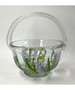 Vintage Glass Hand Painted Twisted Handle Basket Floral Decorative 8 Inc... - £9.30 GBP