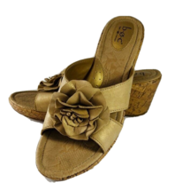 BOC Born 11 M Jamaica Leather Flower Cork Wedge Slide Sandal Beige Z12102 - £31.45 GBP