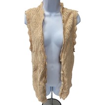 VTG WORTHINGTON Vest Women&#39;s L Ivory Crochet Button Up Cottage Boho knit... - $21.84