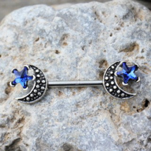 316L Stainless Steel Moon and Blue Star Nipple Bar - £13.14 GBP+