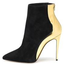 Mixed Color Women Ankle Boots Black Suede Gold Patent Leather Splicing Low Boots - £129.60 GBP