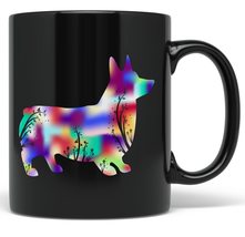PixiDoodle Floral Rainbow Dog Corgi Coffee Mug (11 oz, Black) - £20.77 GBP+