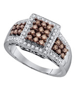 10k White Gold Round Brown Color Enhanced Diamond Square Cluster Ring 5/8 - £450.64 GBP