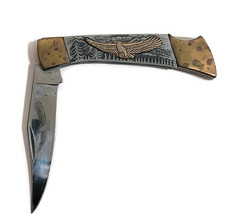 Japan Eagle #08427 Metal 1 Blade Folding Pocket Knife Brass Handle Vintage - £26.05 GBP