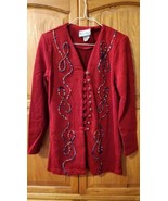 MATTHEW &amp; DAVID For BL Knitted Red Sweater Jacket Loop Buttons Sz 8 - $53.65 CAD