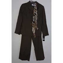 NWT Le Suit Petite Brown 3-Pc Outfit Jacket Pants Scarf 6P Career Retail $200 - £62.09 GBP