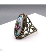 Antique Rostov Finift Russian Ring, Elegant Hand Painted Vintage Filigre... - £59.21 GBP