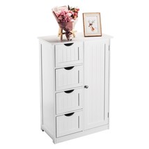 Bathroom Bedroom Storage Cabinet Dresser 4 Drawers Single Door White Stand MDF - £75.17 GBP