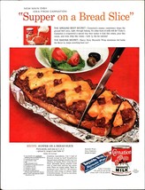 1960 Carnation Evaporated Milk Supper On A Bread Slice Recipe Vintage Pr... - $24.11