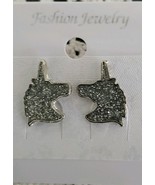 One (1) Pair Fashion Earrings ~ Glittery Unicorn ~ Silver ~ Studs/Posts - £11.76 GBP