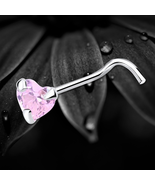 925 Sterling Silver Pink CZ Heart Shaped Nose Stud Screw Pin Jewellery Gift - $8.81