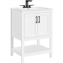 Bathroom Vanity With Ceramic Sink, Bathroom Sink Storage Cabinet Floor Standing - £258.18 GBP