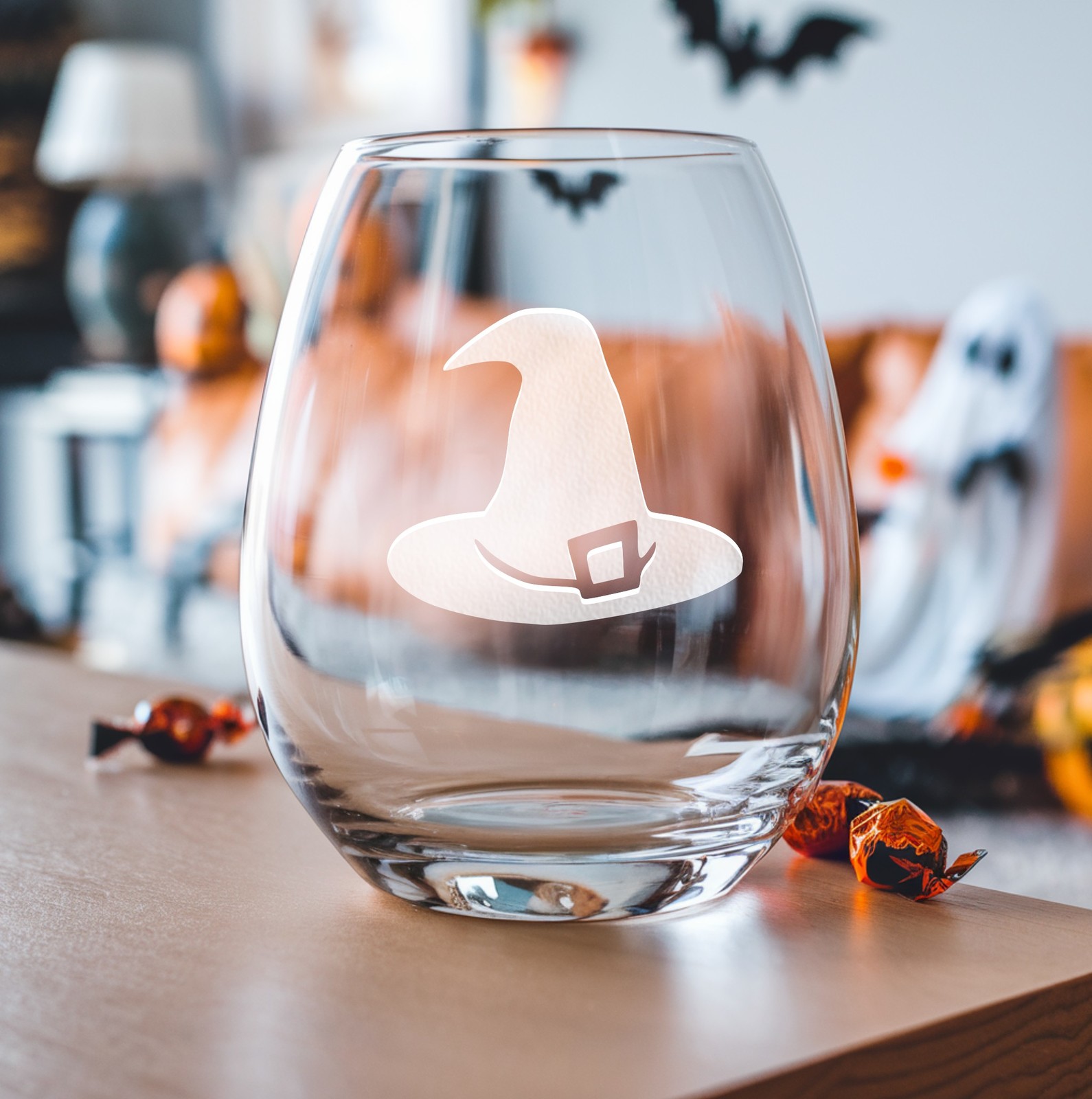 Spooky Witch Hat Etched Glasses - Wine, Champagne, Pint Glasses, Shot Glass - $24.99+