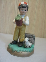 Figurine Statue Boy Holding Flower Pot with Dog By His Side Unmark - £6.33 GBP