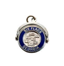 925 Sterling Silver Vintage &quot;Six Flags Georgia&quot; Round Charm Pendant - £11.60 GBP