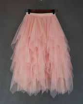 Pink Layered Tulle Midi Skirt Outfit Women Custom Plus Size Ruffle Tulle Skirt image 7