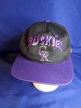 VINTAGE Colorado Rockies Hat Cap Snap Back Black Purple Baseball Kids Boys 90s - £18.01 GBP