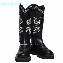 Fashion Embroidery Mid Calf Boots Round Toe High Heel Platform Boots Winter Autu - £130.01 GBP