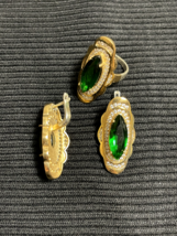 Turkish Handmade 925 Sterling Silver bronze Emerald Stone Women Earring Ring set - £62.28 GBP