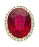 18k Gold 26.25ct Oval Rubellite Tourmaline and 1.47ct Diamond Ring Size 6.5 - $10,692.51