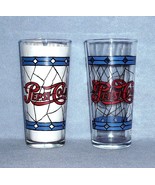 Pepsi Cola Faux Stained Glass 2 Tumblers 6 1/4&quot; tall 70&#39;s Excellent - £7.55 GBP