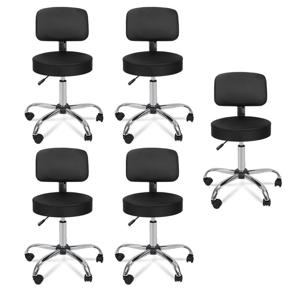 Primary image for Set Of 5 Rolling Salon Stool Chair Height Adjustable Hydraulic Swivel Spa Back