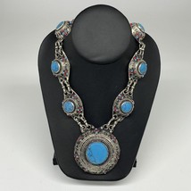 Turkmen Necklace Afghan Ethnic Tribal Necklace 7 Stone Blue Turquoise Inlay Neck - £29.36 GBP