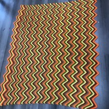 Chevron Handmade Afghan Throw Quilt Blanket Crochet Orange Green 56x50” Vtg - £25.32 GBP