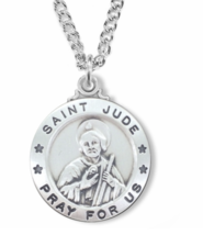 Sterling Silver Round St Jude Patron Of Hopeless Causes Medal Necklace &amp; Chain - £70.91 GBP