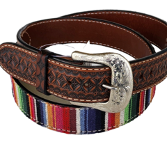 Twisted X Western Serape Stripe Brown Leather Geometric Tooled Billet Size 42 - £38.58 GBP