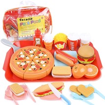 32Pcs Play Food Pretend Play Fast Food Toys Set Cutting Pizza Hamburger Fruit Pl - £26.74 GBP