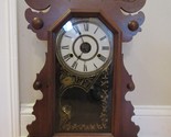 antique gingerbread NEW HAVEN CLOCK CO. mantel reverse painted ALARM wood - £112.71 GBP