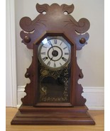 antique gingerbread NEW HAVEN CLOCK CO. mantel reverse painted ALARM wood - £109.64 GBP