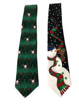 Yule Tie Greetings Hallmark Neck Ties Winter Holiday Snowman Navy Blue &amp; Santa - £15.98 GBP