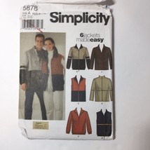 Simplicity 5878 Size XS-XL Misses&#39; Men&#39;s Teen&#39;s Jacket Vest Top - £10.25 GBP