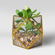 Opalhouse Artificial Indoor Succulent Plant with Filled Brass Terrarium 5&quot; x 4&quot; - £11.93 GBP