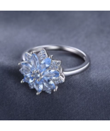 Exquisite 925 Sterling Silver Light Blue Spinel Flower Cocktail Ring - $69.99
