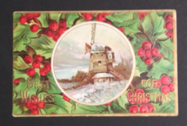 Best Wishes For Christmas Windmill Winter Scenic View Embossed Postcard c1910s - £6.25 GBP