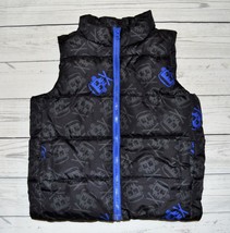 Boys XS X-Small 4 CRAZY 8 by Gymboree Zip Up Puffer Vest Black Blue Skulls WARM - £10.14 GBP