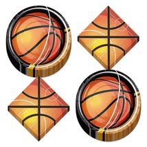 HOME &amp; HOOPLA Basketball Party Supplies Jump Shot Paper Dessert Plates and Napki - £11.36 GBP+