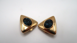 Vintage Swarovski Edelweiss Hallmark Gold Blue Crystal Clip Earrings 2.4cm - $77.62