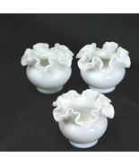 Fenton White Milk Glass Ruffled Vase 4&quot; TALL 5&#39;&#39; WIDE Lot of 3 - £28.88 GBP